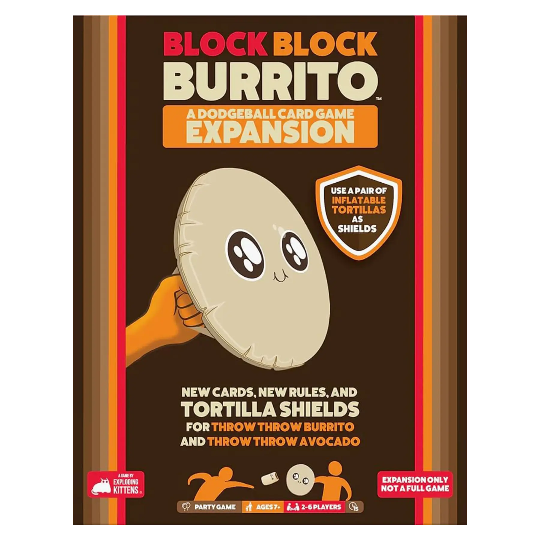 Exploding Kittens - Block Block Burrito - Espansione Con Scudi Tortilla Gonfiabili Per Throw Throw Burrito E Throw Throw Avocado, Gioco Di Carte, 2-6 Giocatori, 7+ Anni